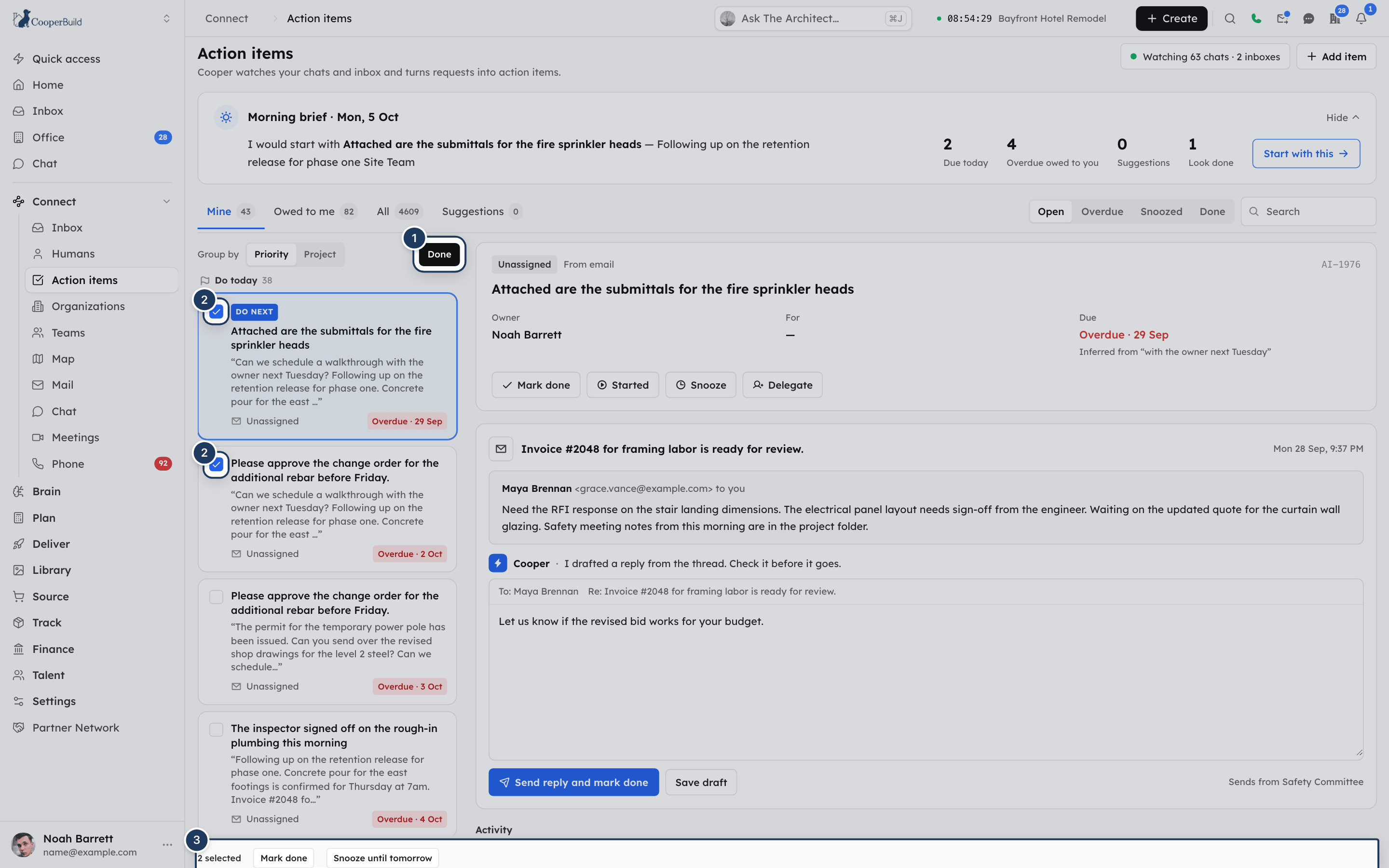 Select mode with two action items ticked and the bulk action bar